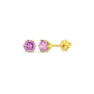 Pink Tourmaline Prong Set Little Girl's Stud Earrings