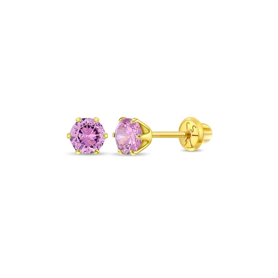 Pink Tourmaline Prong Set Little Girl's Stud Earrings
