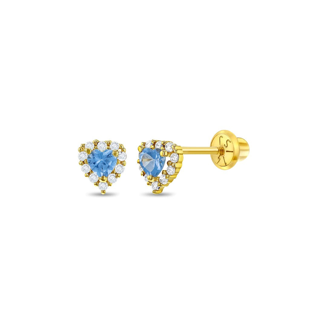 Princess Blue CZ Heart Little Girl's Stud Earrings