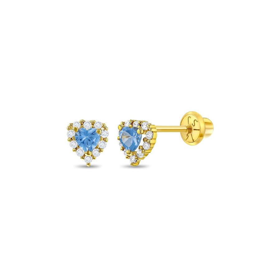 Princess Blue CZ Heart Little Girl's Stud Earrings