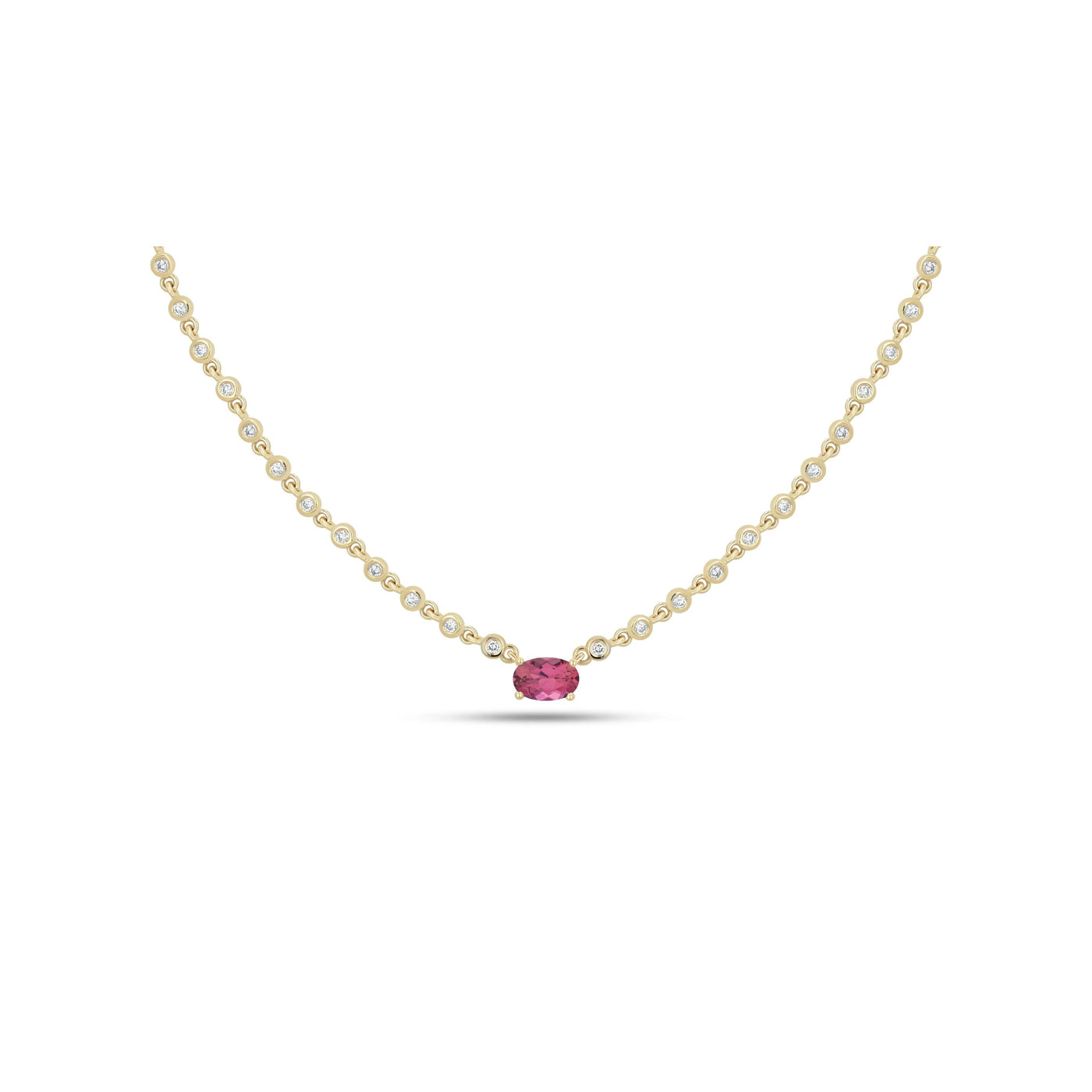Rachel Reid Pink Tourmaline Diamond Bezel Chain Necklace