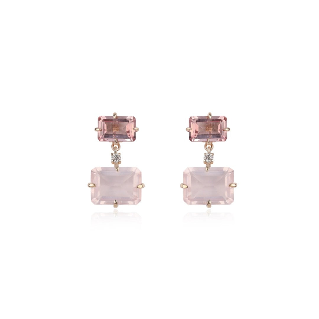Rachel Reid Pink Tourmaline & Rose Quartz Drop Earrings