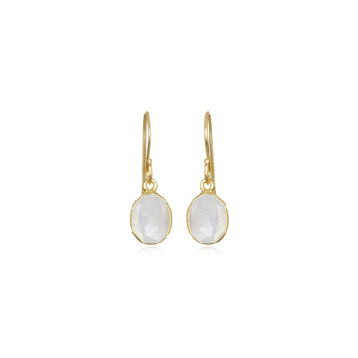 Rainbow Moonstone Bezeled Oval Drop Earrings