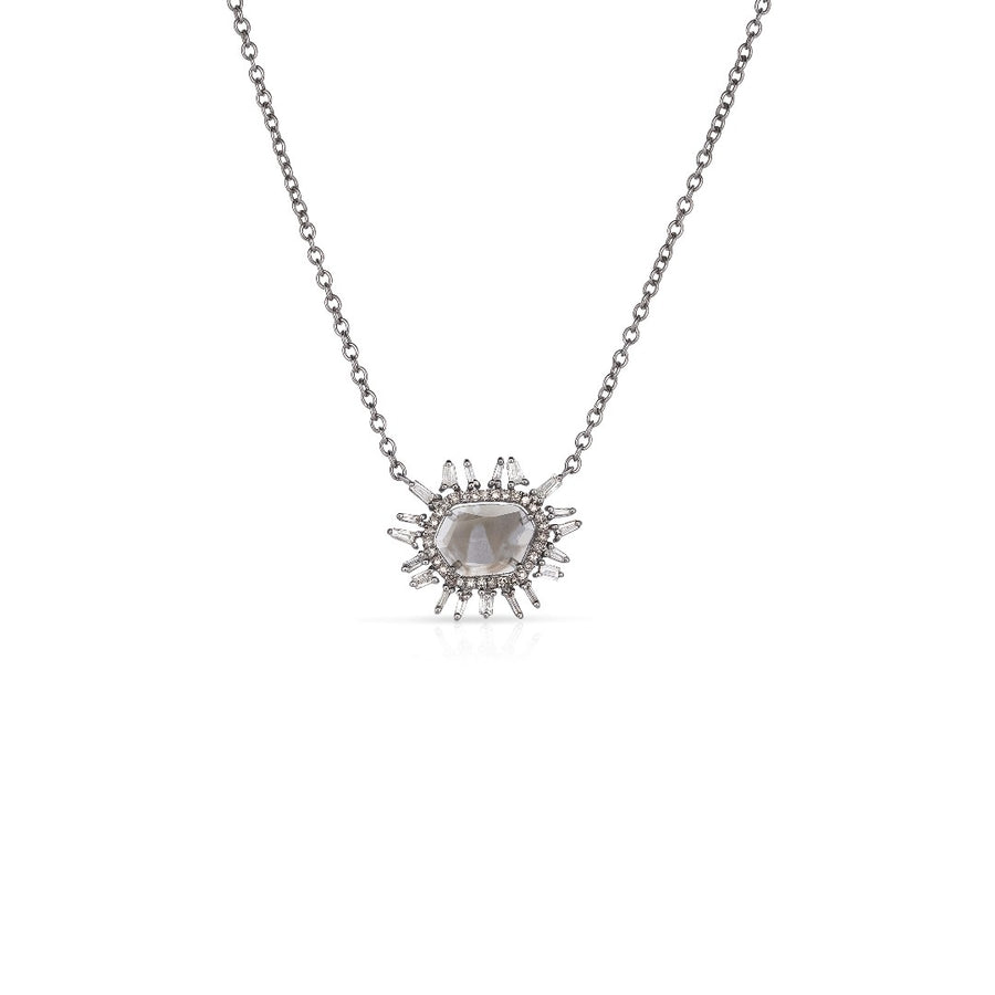Tara Mikolay Raw Diamond Single Slice Pendant with Baguettes