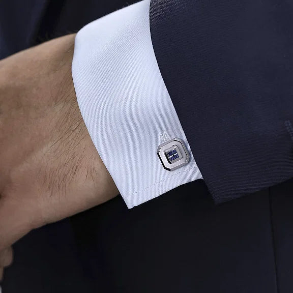 Gabriel & Co. Square Cufflinks with Princess Cut Sapphire Stones