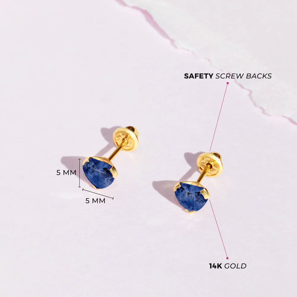 Sapphire Heart Little Girl's Stud Earrings