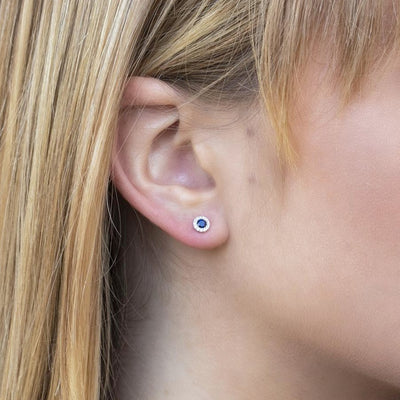Shy Creation Diamond Halo Sapphire Studs