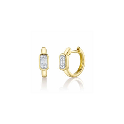 Shy Creation Baguette Diamond Bezel Huggie Hoops