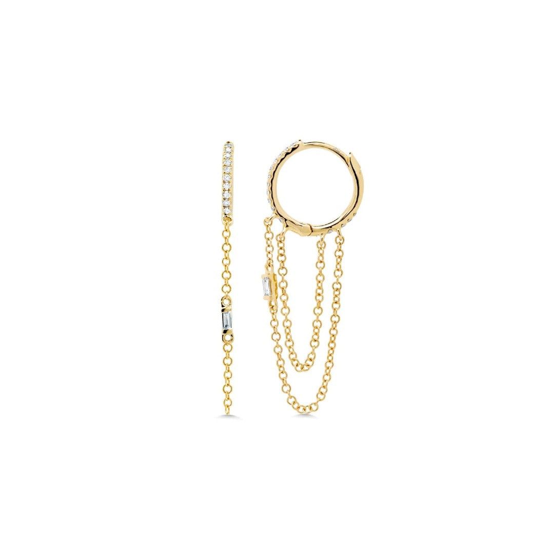 Shy Creation Baguette Diamond Chain Huggie Hoops