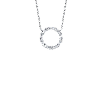 Shy Creation Baguette Diamond Open Circle Necklace