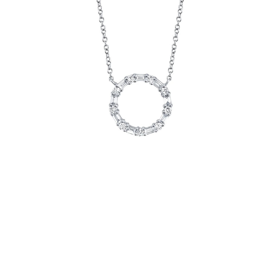 Shy Creation Baguette Diamond Open Circle Necklace