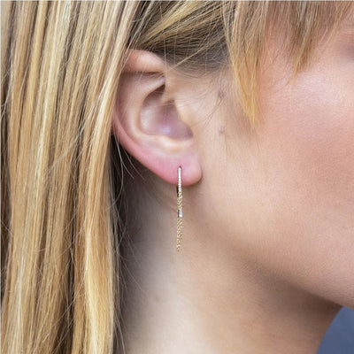 Shy Creation Baguette Diamond Chain Huggie Hoops