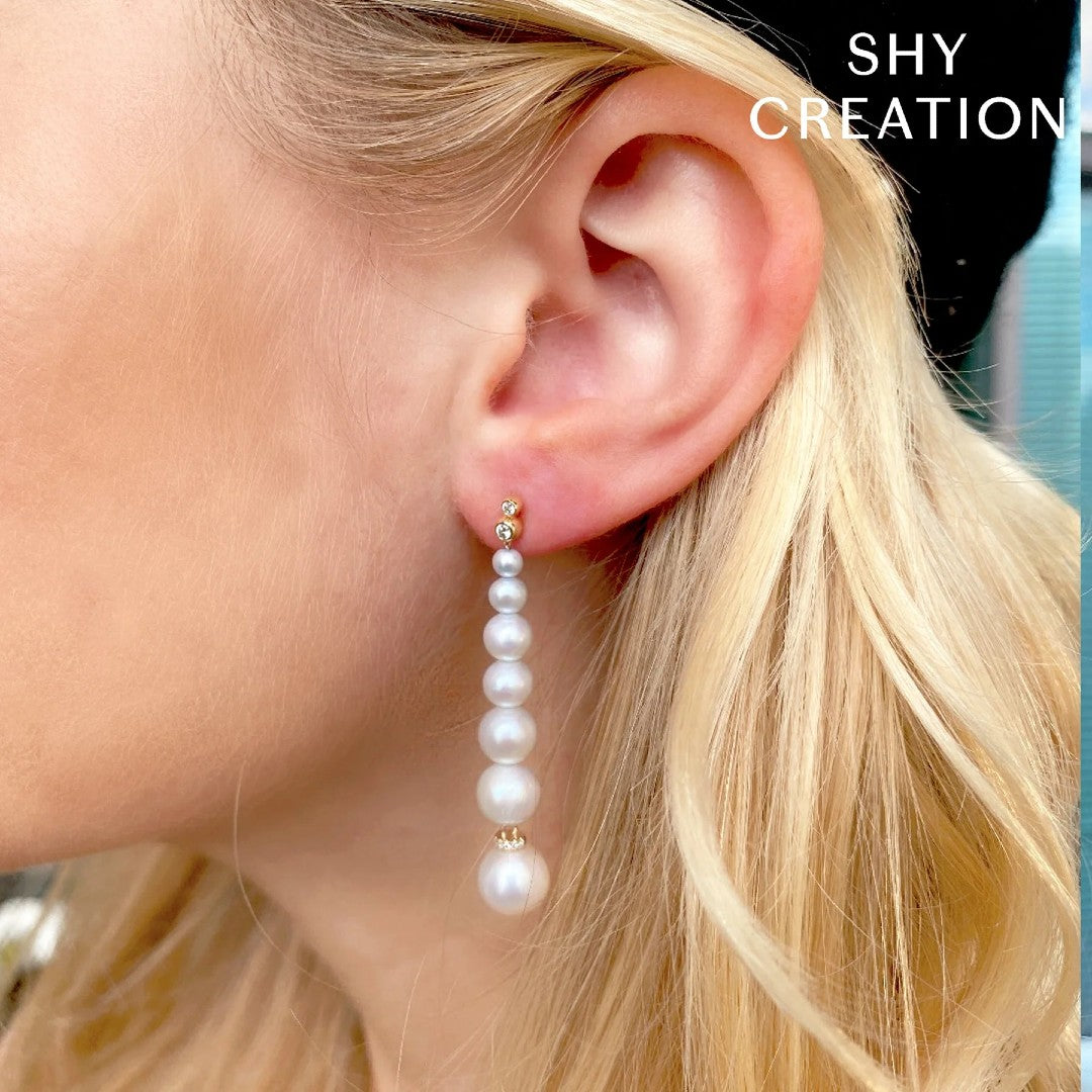 Shy Creation Cultured Pearl Graduating Drop Earrings