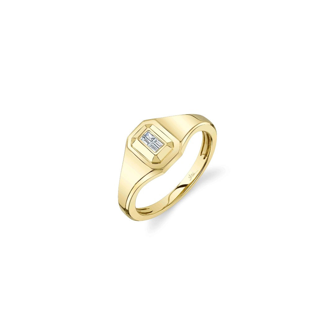 Shy Creation Diamond Baguette Geo Cut Signet Ring