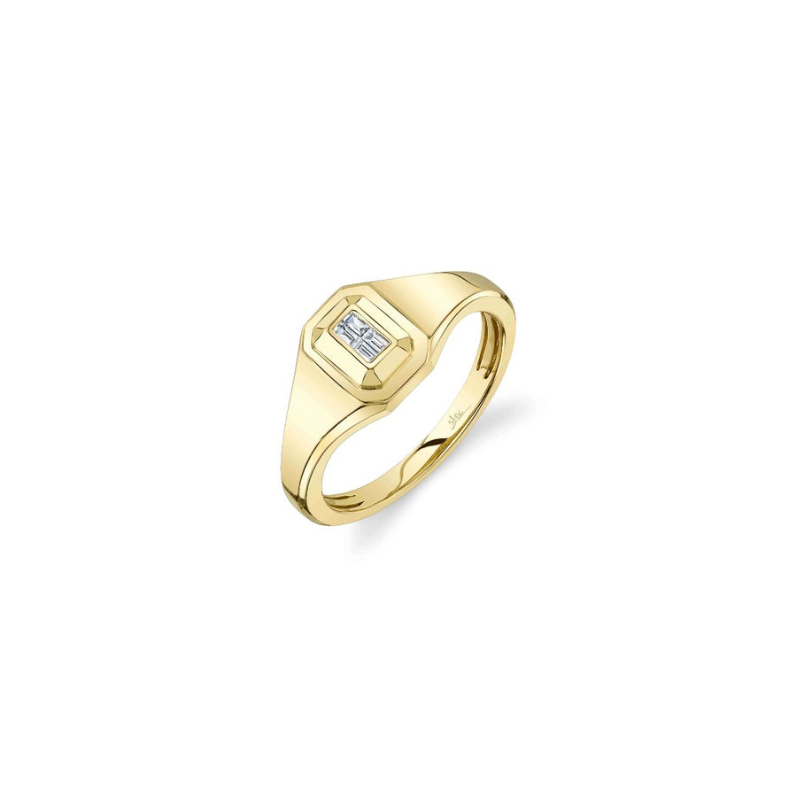 Shy Creation Diamond Baguette Geo Cut Signet Ring