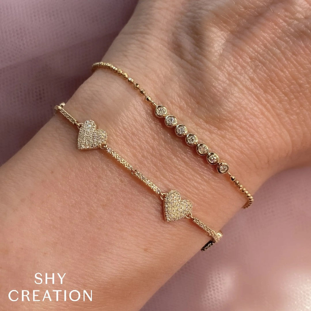 Shy Creation Diamond Bezel Faceted Ball Chain Bracelet