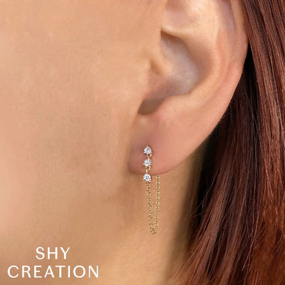 Shy Creation Round Diamond Front to Back Chain Earrings