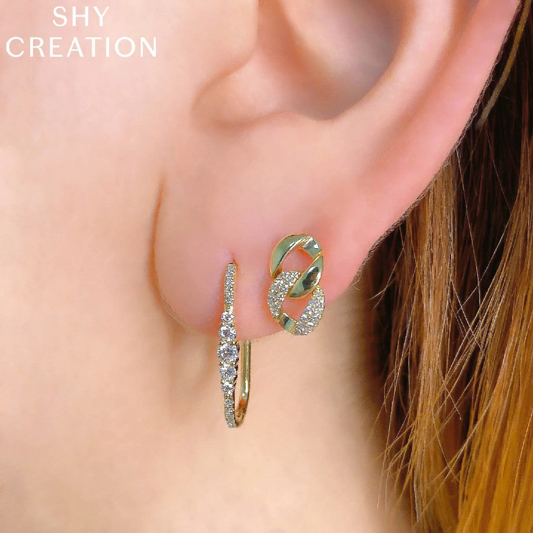 Shy Creation Oval Diamond Hoops