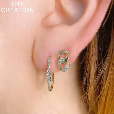 Shy Creation Oval Diamond Hoops