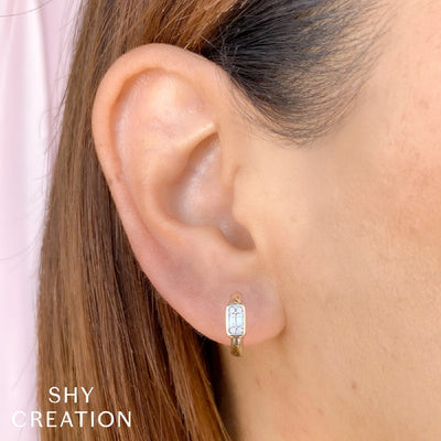 Shy Creation Baguette Diamond Bezel Huggie Hoops