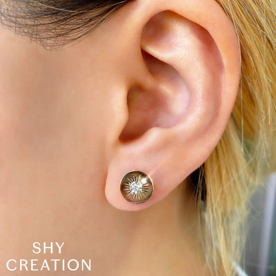 Shy Creation Diamond Starburst Disc Earrings