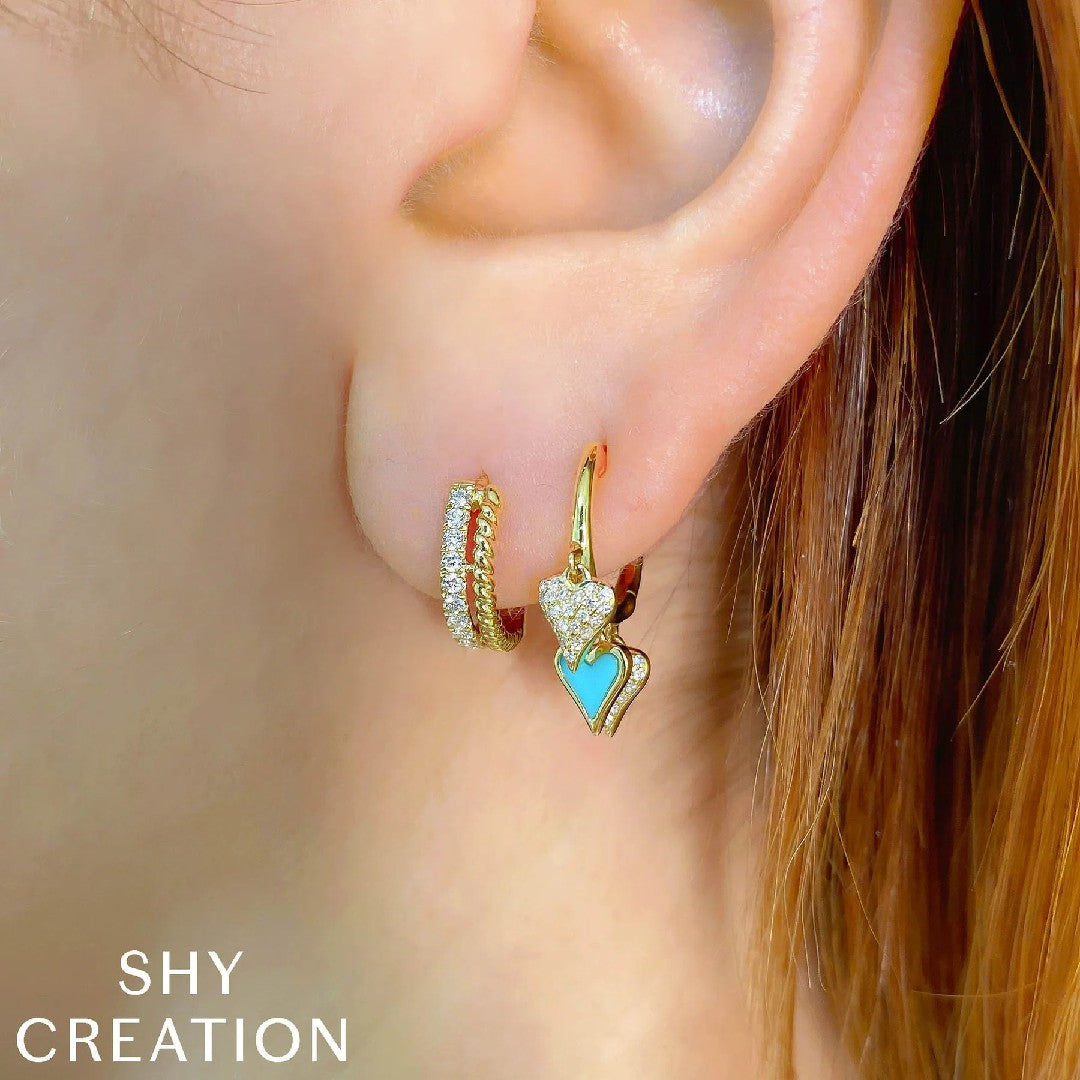 Shy Creation Twisted Outline Diamond Huggie Hoops