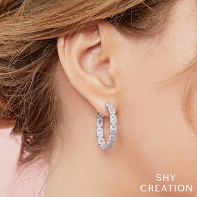 Shy Creation Diamond Baguette Hoops