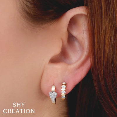 Shy Creation Hexagon Diamond Huggie Hoops