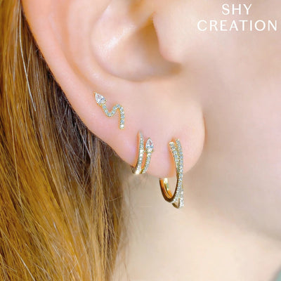 Shy Creation Diamond Pear Wrap Huggie Hoops