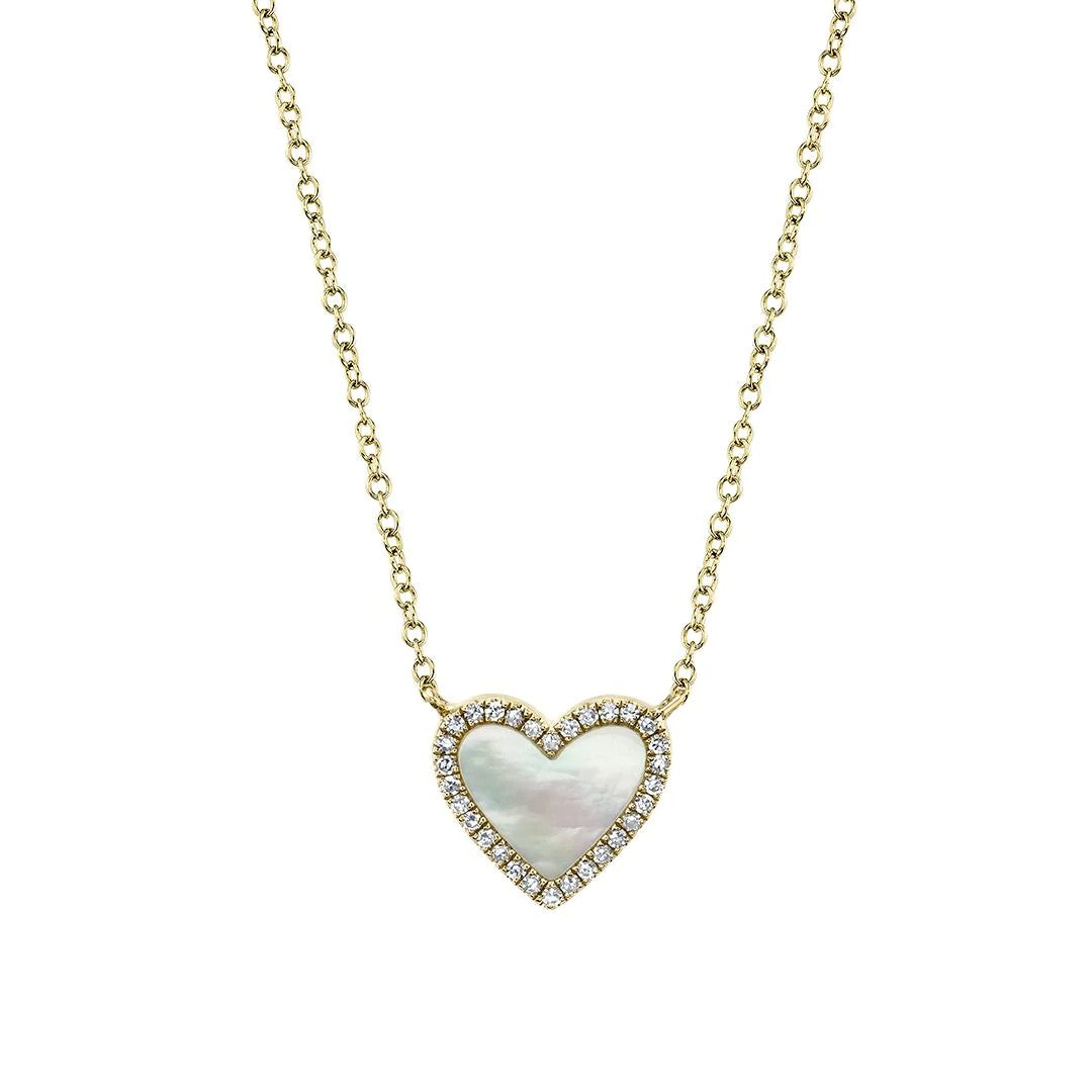 Shy Creation Diamond & Mother of Pearl Heart Necklace