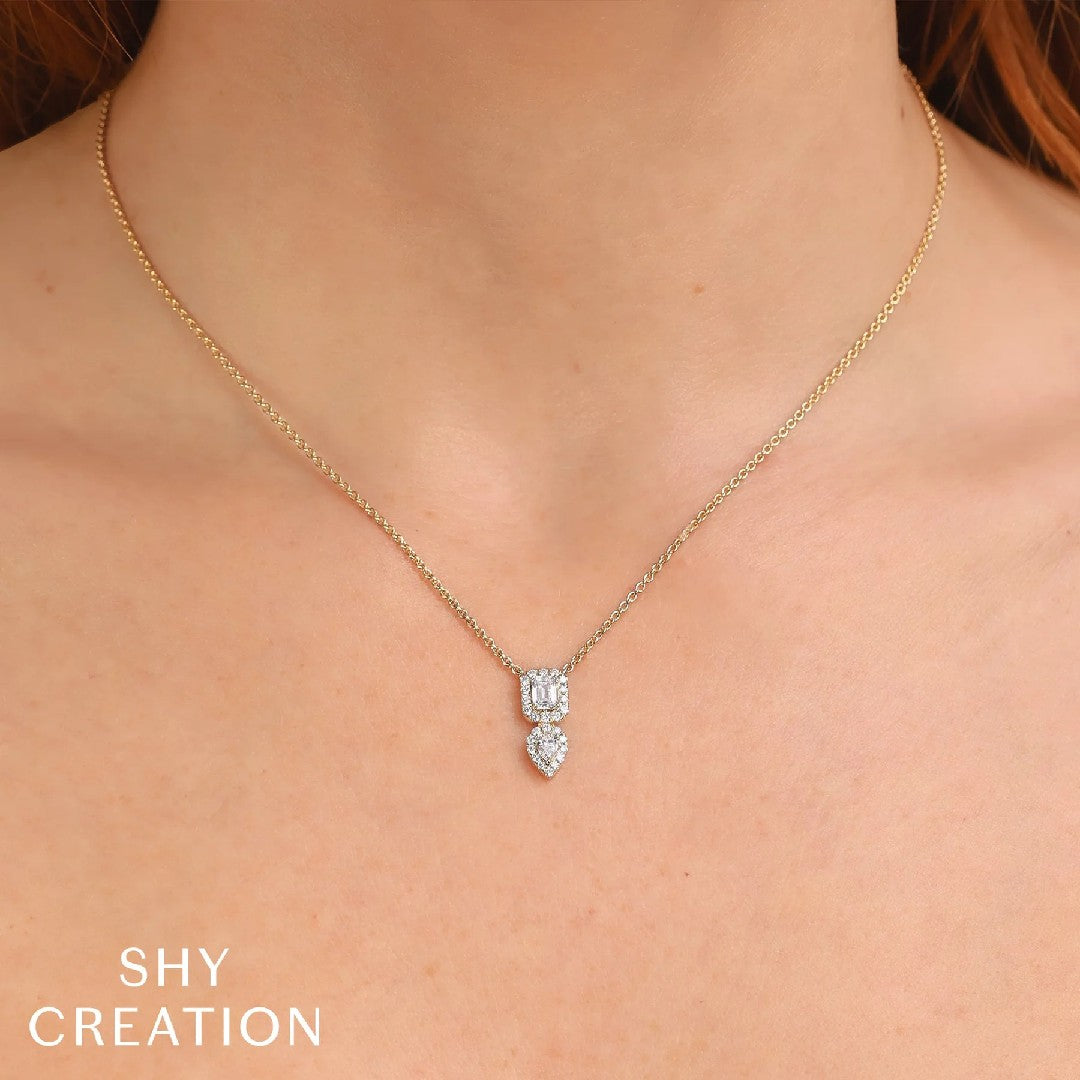 Shy Creation Emerald Cut & Pear Diamond Necklace