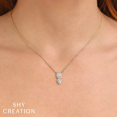 Shy Creation Emerald Cut & Pear Diamond Necklace