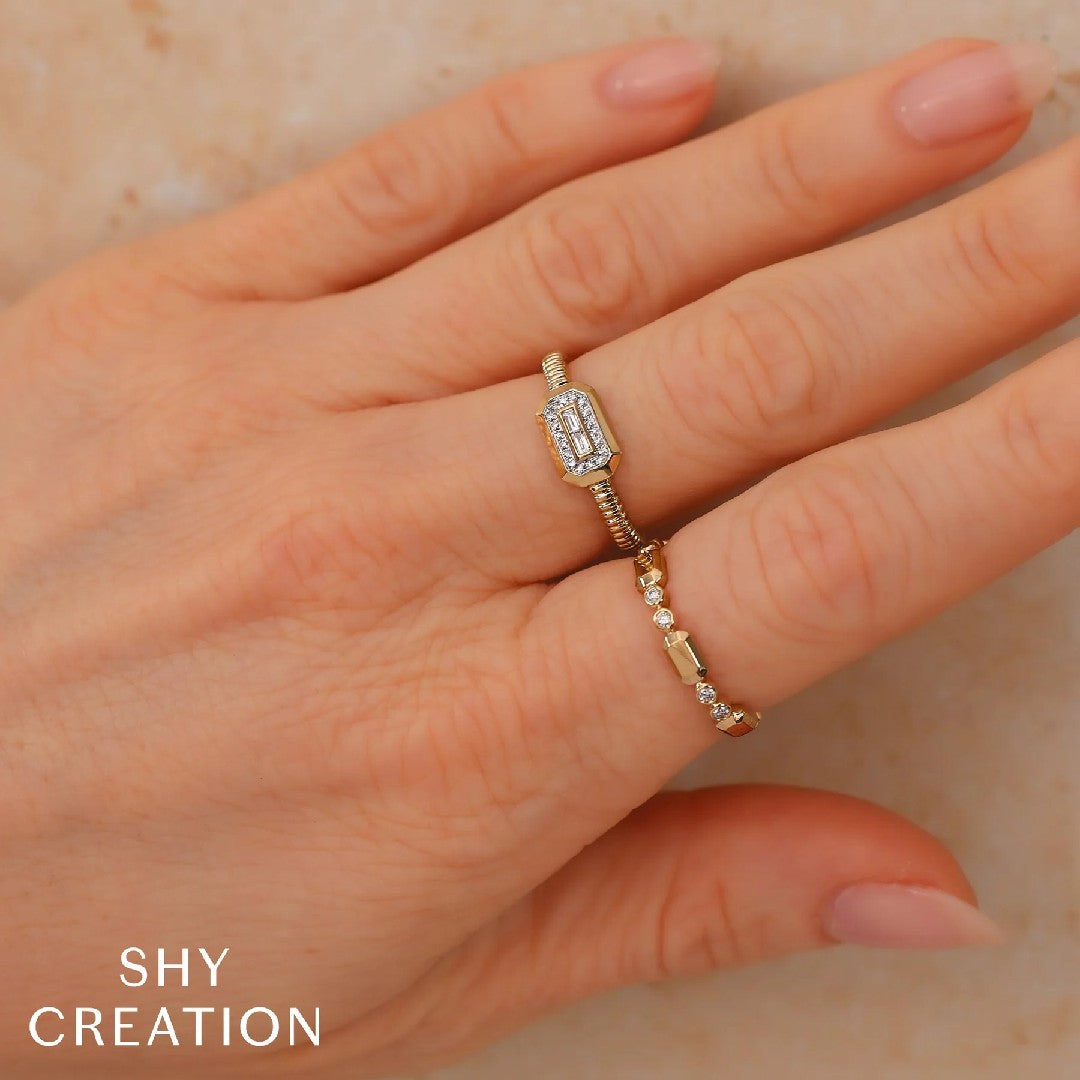 Shy Creation Bezel Diamond Geo Cut Ring