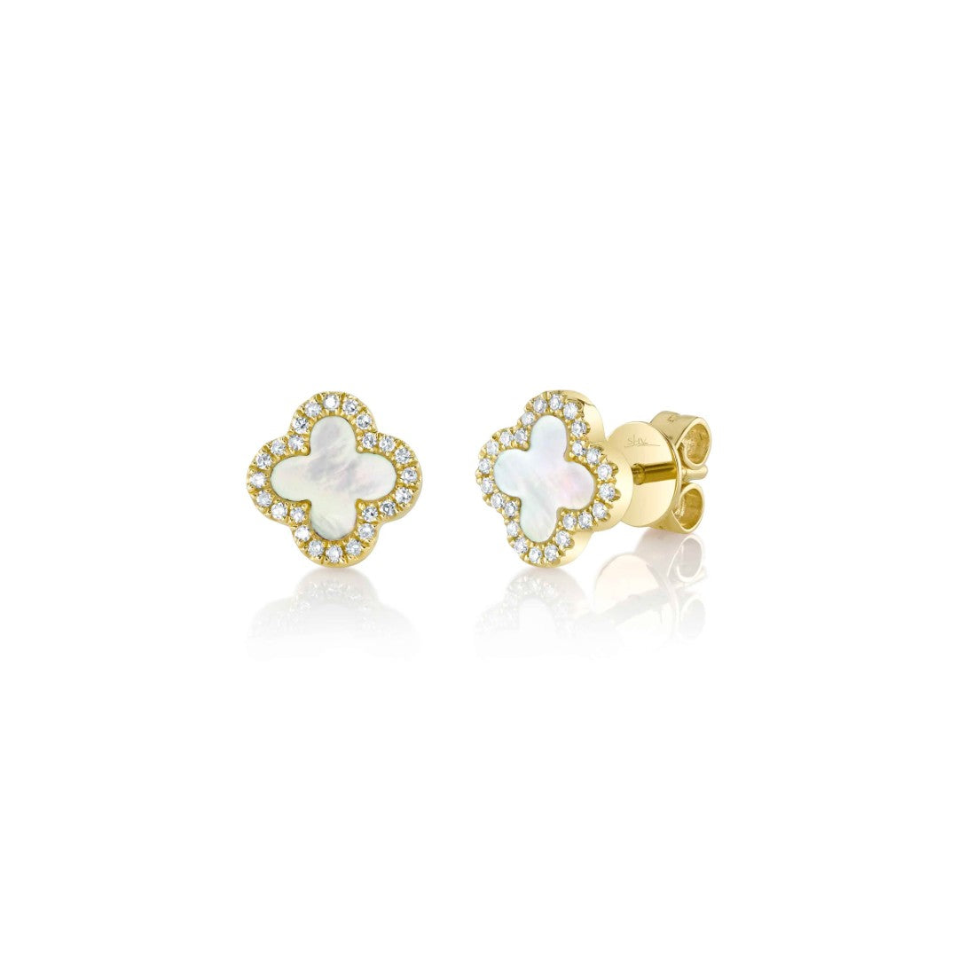 Shy Creation Mother of Pearl and Diamond Clover Earrings