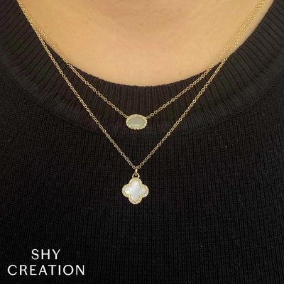 Shy Creation Diamond & Mother of Pearl Clover Necklace