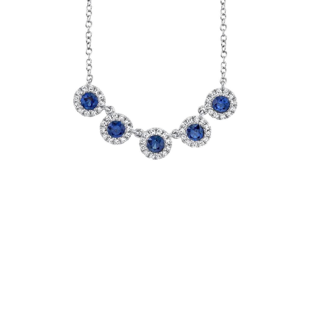 Shy Creation Sapphire and Diamond Halos Necklace