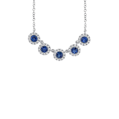 Shy Creation Sapphire and Diamond Halos Necklace
