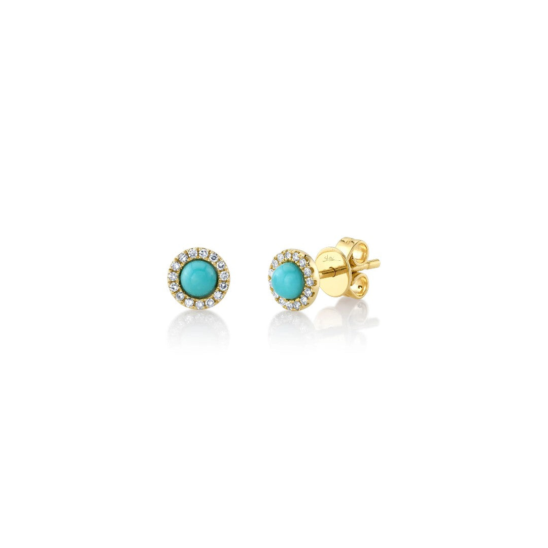 Shy Creation Turquoise & Diamond Studs