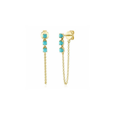 Shy Creation Turquoise Front to Back Chain Earrings