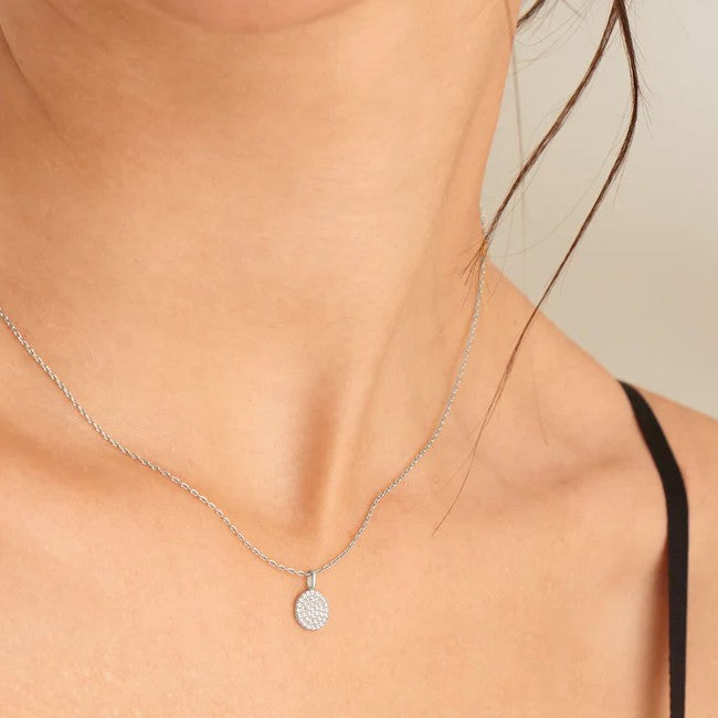 Silver Glam Disc Pendant Necklace