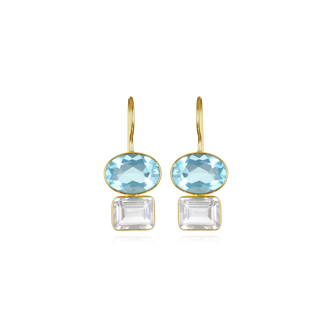 Sky Blue & Clear Quartz Double Valencia Earrings
