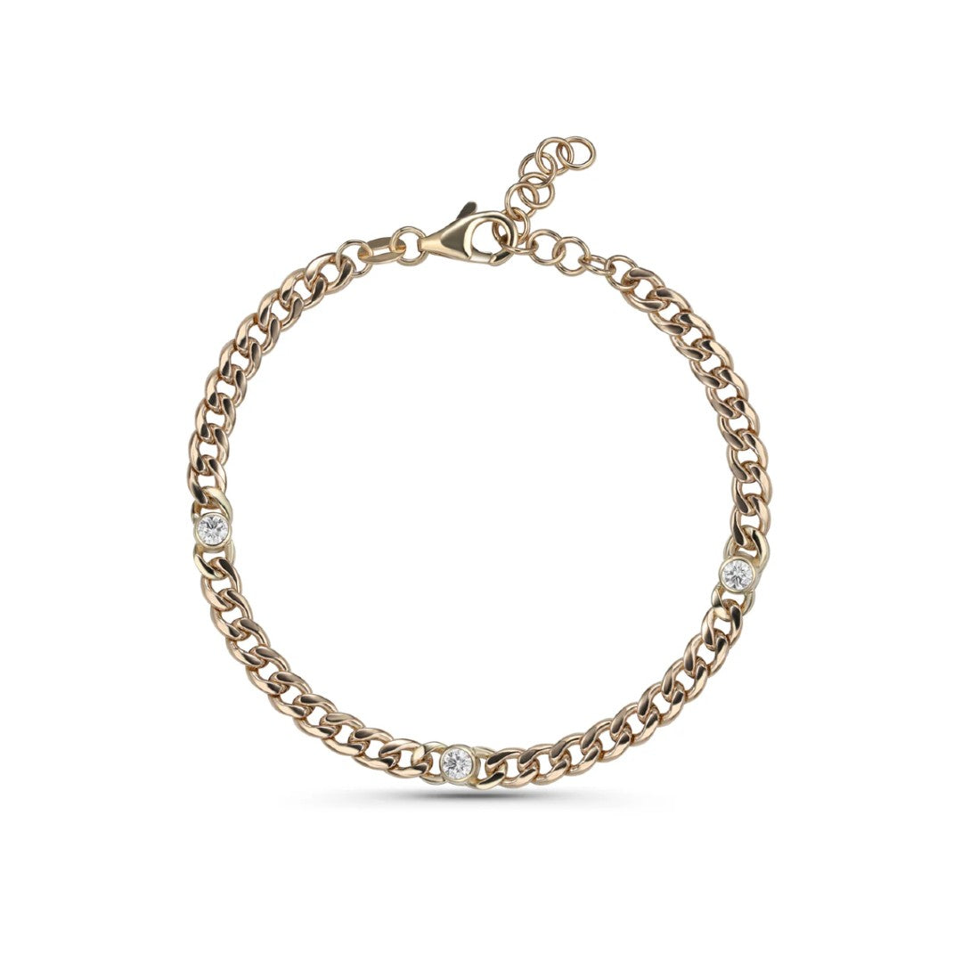 Small Bezel Diamond Cuban Chain Bracelet