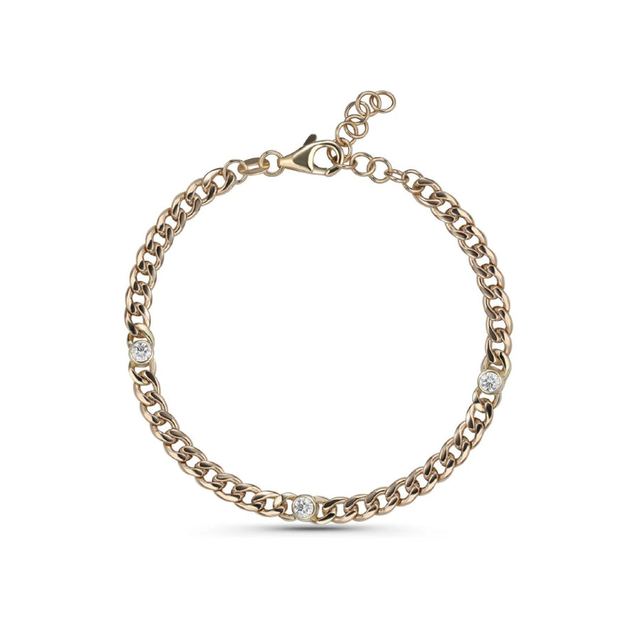 Small Bezel Diamond Cuban Chain Bracelet