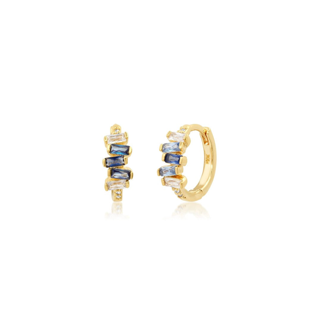Stacked Blue Sapphire Ombre Baguette Huggies