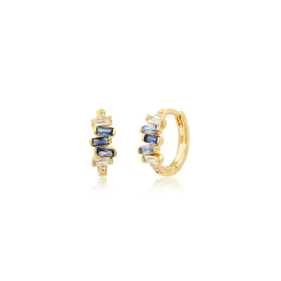 Stacked Blue Sapphire Ombre Baguette Huggies