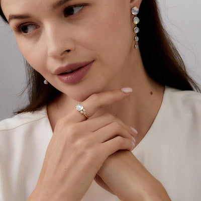 Syna Moon Quartz Sugarloaf Cabochon Ring