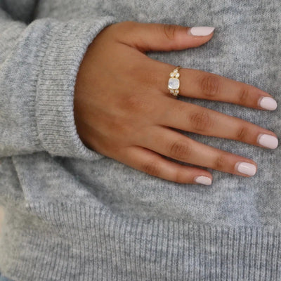 Syna Moon Quartz Sugarloaf Cabochon Ring
