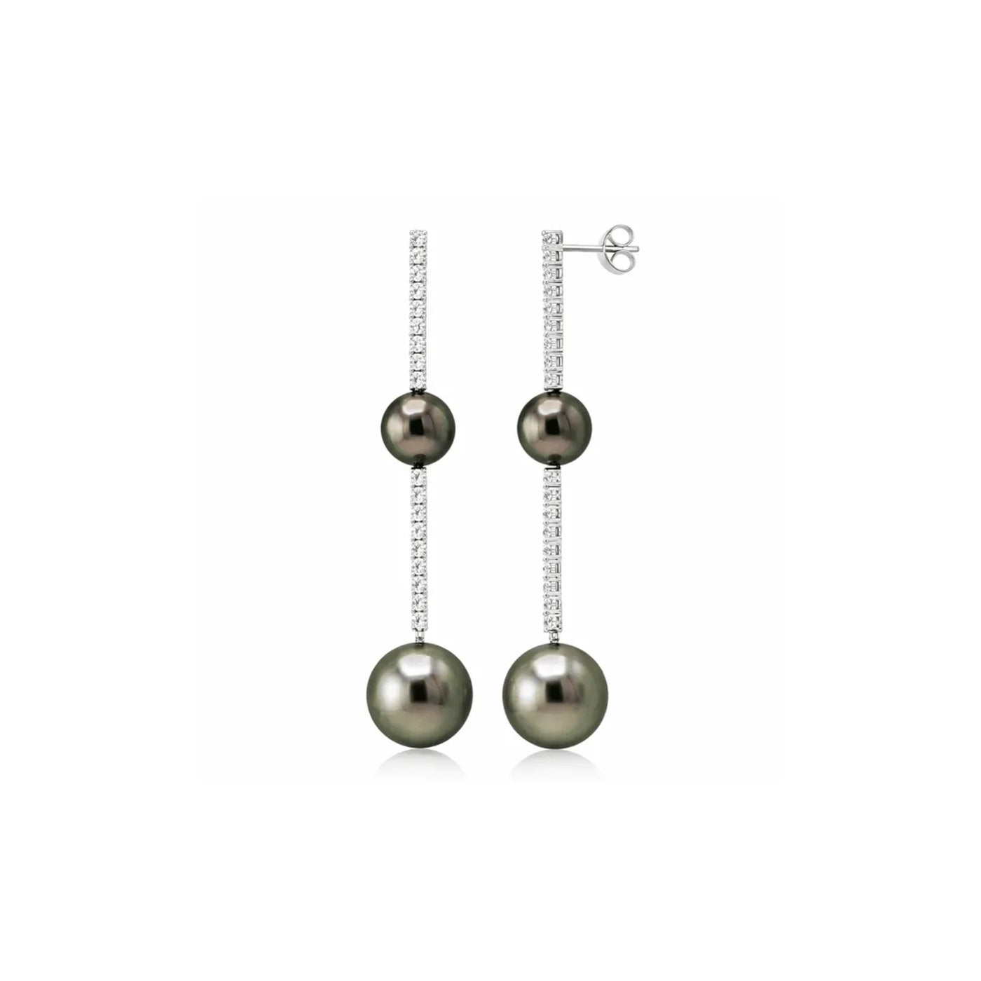 Tahitian Pearl & Diamond Linear Drop Earrings