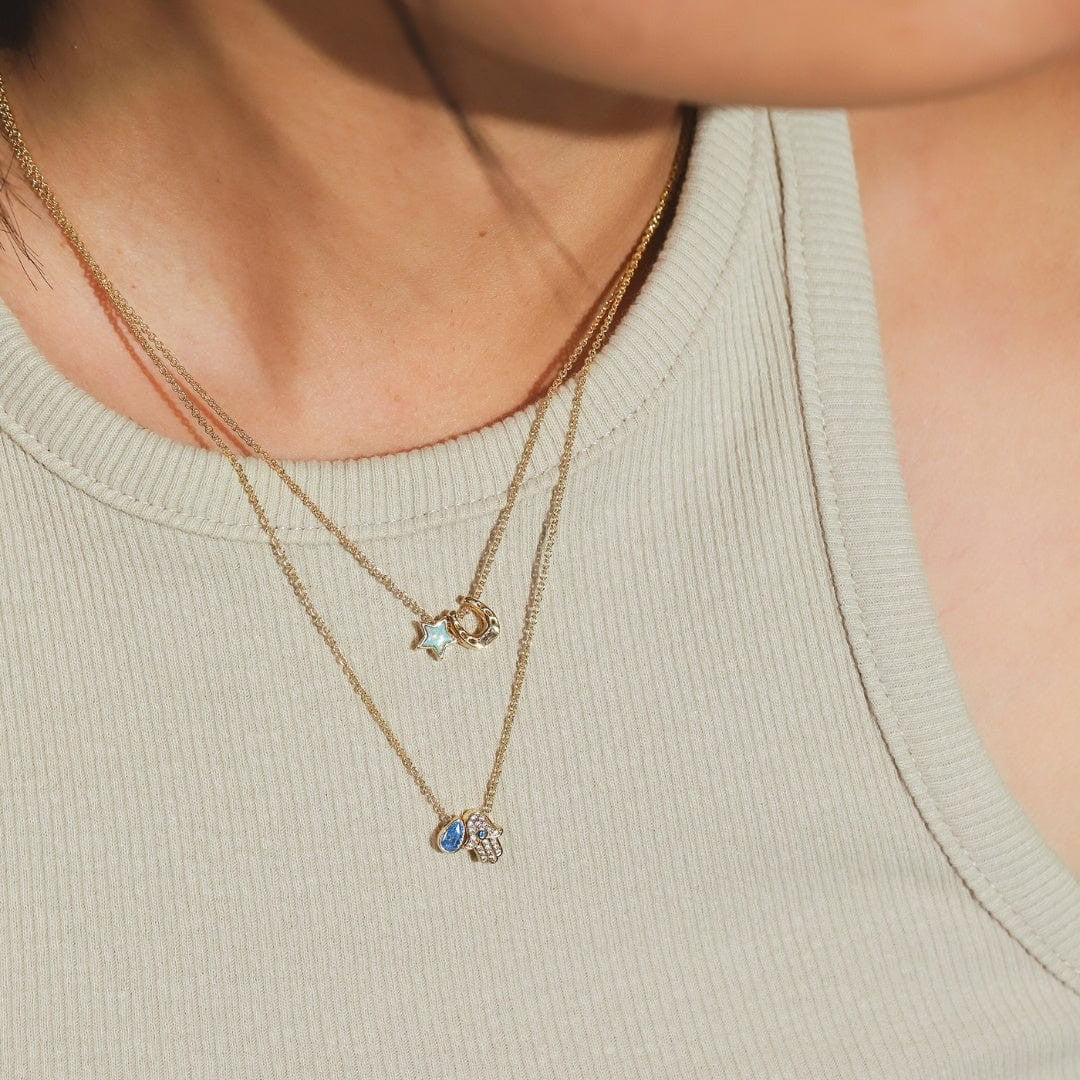 Hamsa and Pear-Shaped Stone Necklace