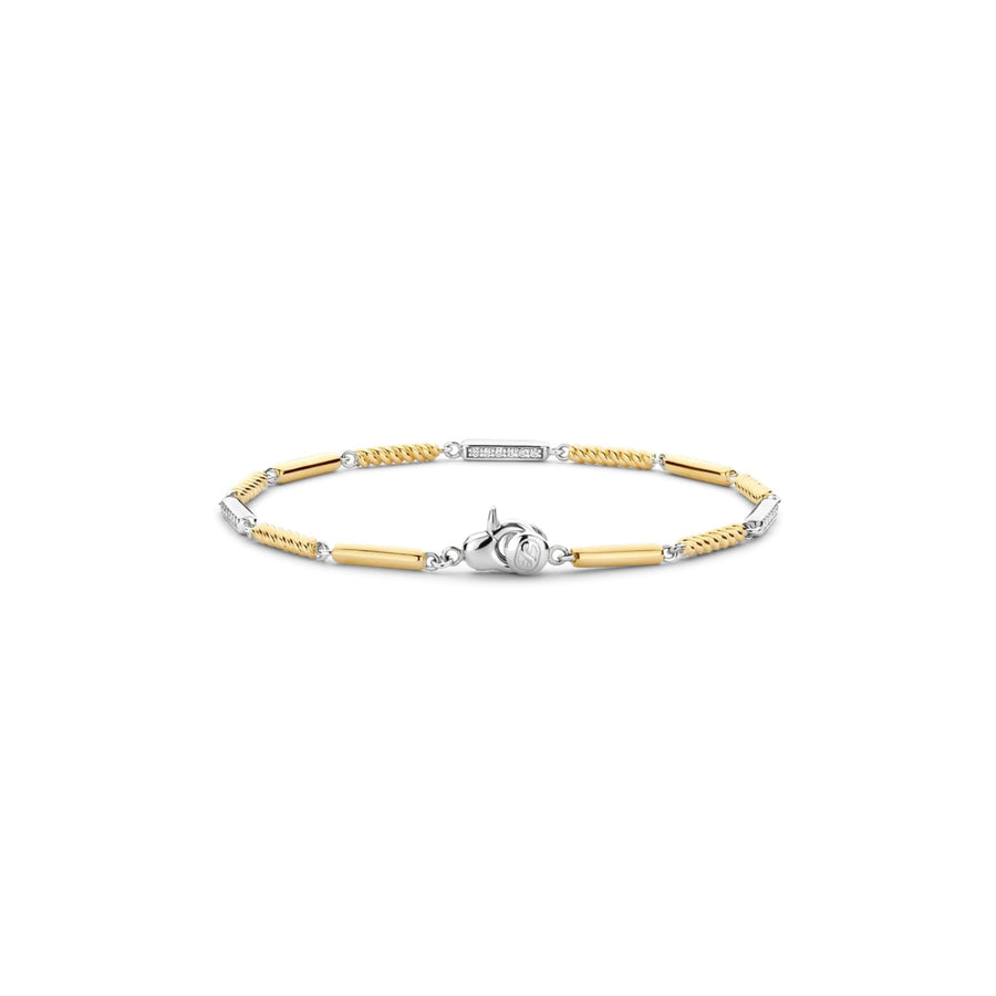 Ti Sento Milano Two-Tone Bar Bracelet in sterling silver and gold plating with pavé cubic zirconia